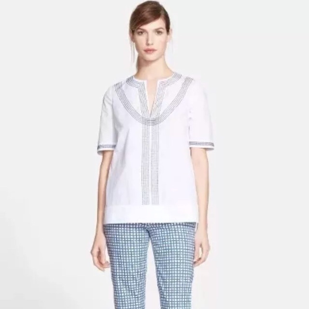 Tory Burch KENNEDY Embroidered Poplin Tunic XS S 4